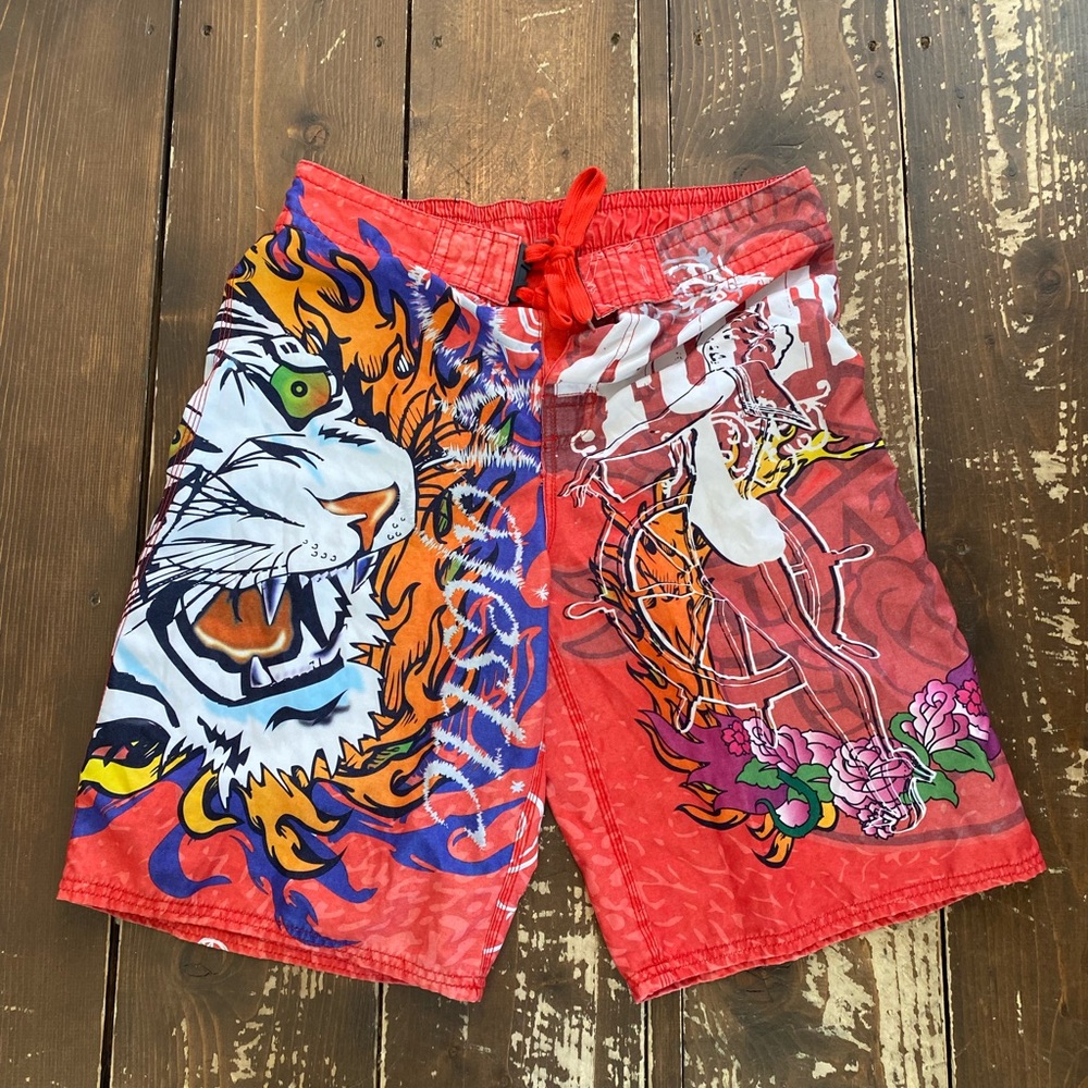 Tattoo Tattoo by Free Spirit Mens Colorful Asian Influenced Swim Trunks Large